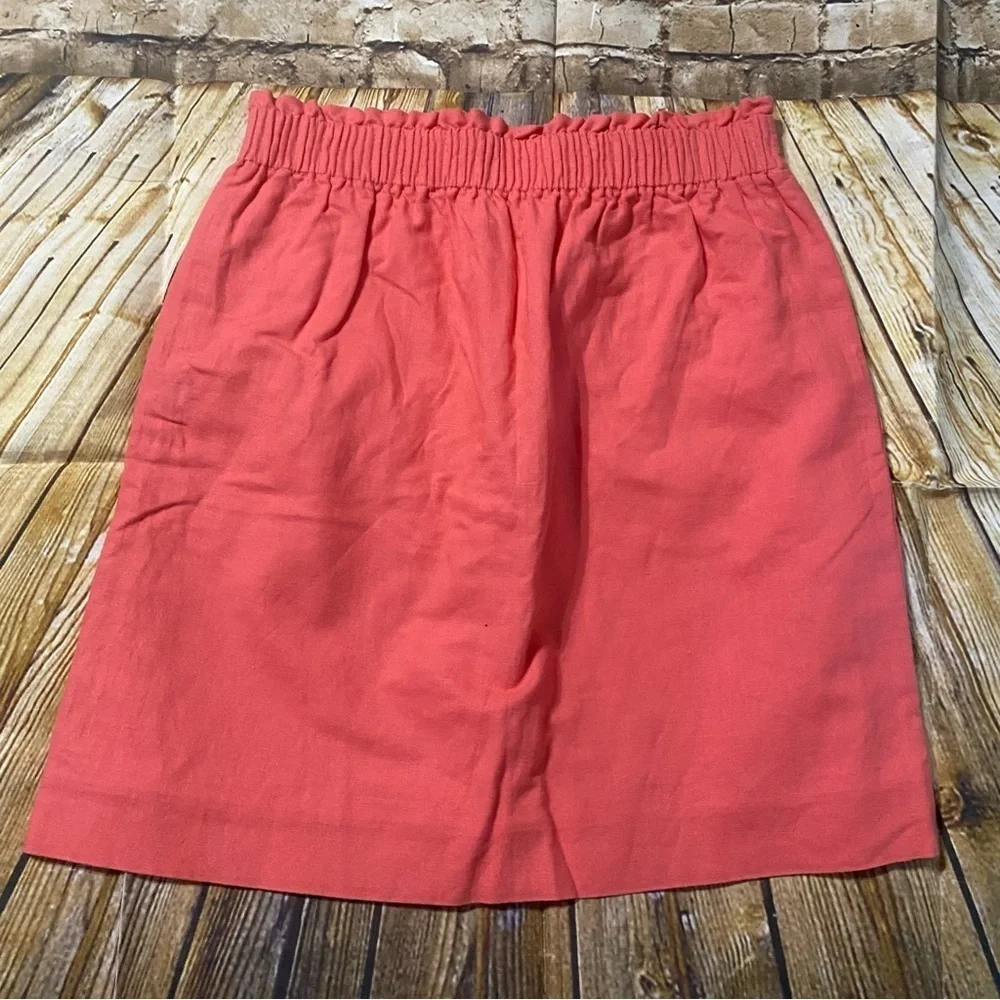 J Crew Coral Linen Blend Stretch Waist Sidewalk A Line Skirt
